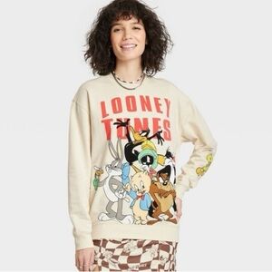 Looney Tunes Sweatshirt Womens 2XL Beige Tweety Bugs Bunny Daffy Duck